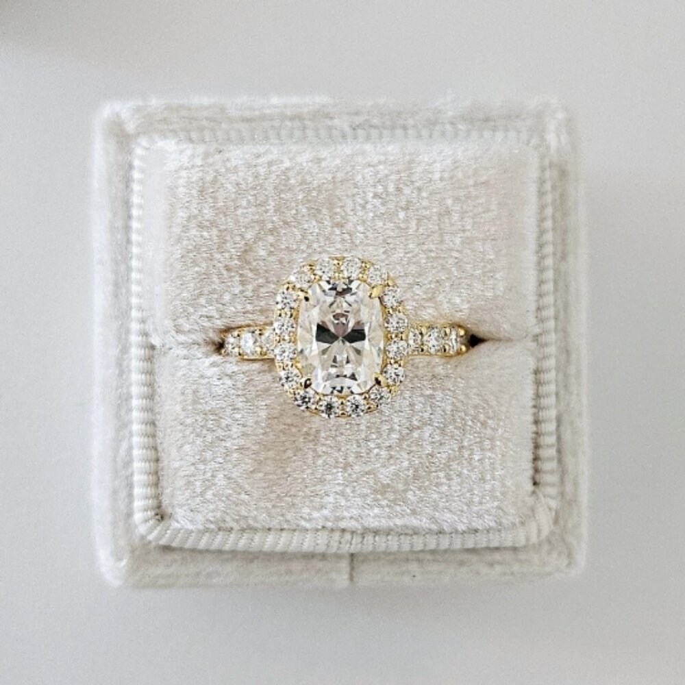 2 CT Elongated Cushion Cut Moissanite Ring - Sterling Silver Gold-Plated - Picture 3 of 5
